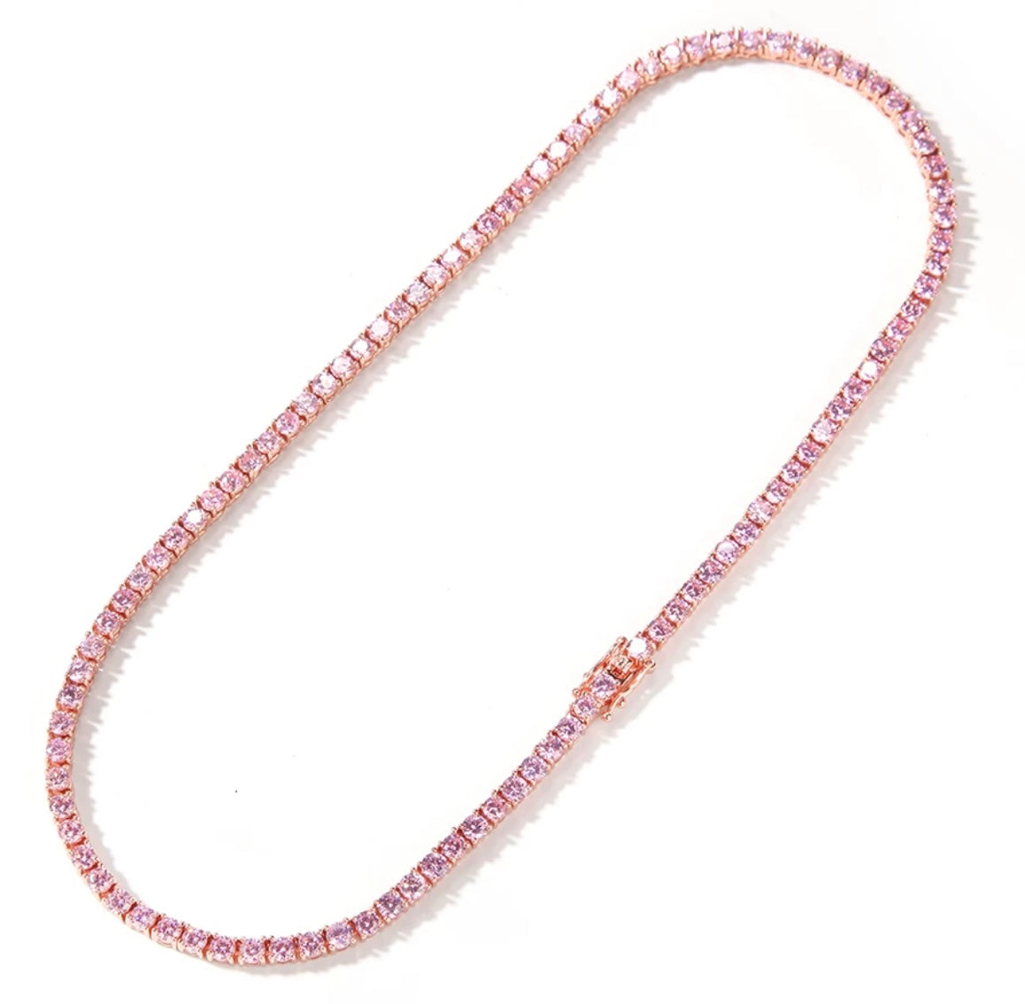 Princess Tennis Necklace - Pink Stone